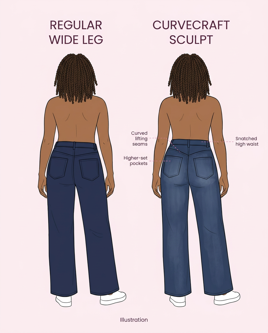 Illustration: regular wide leg compared with CurveCraft Sculpt